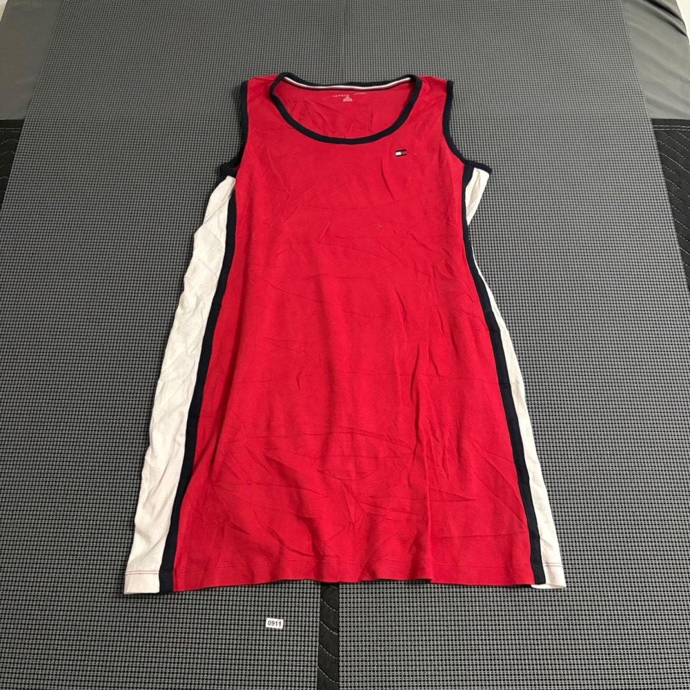 Tommy Hilfiger Womens Red Sleeveless Sporty Side Stripe Mini‎ Shift Dress Large